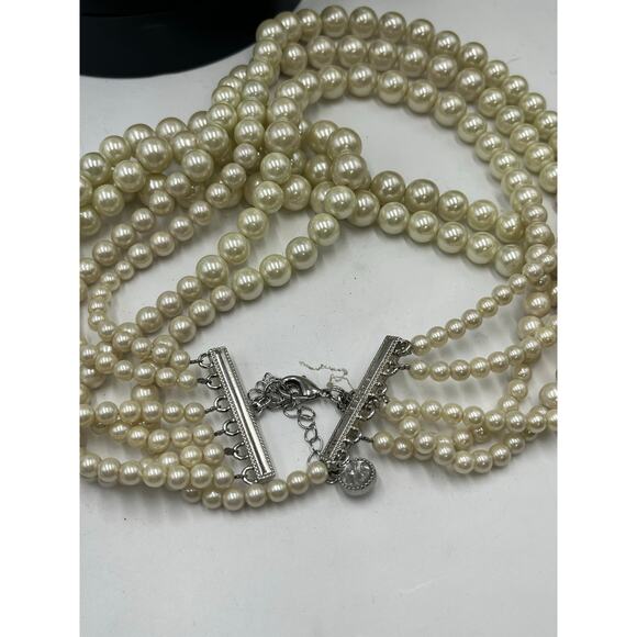Lia Sophia "Uptown" 6 Strands Graduated Cream Faux Pearl Necklace - Picture 6 of 12